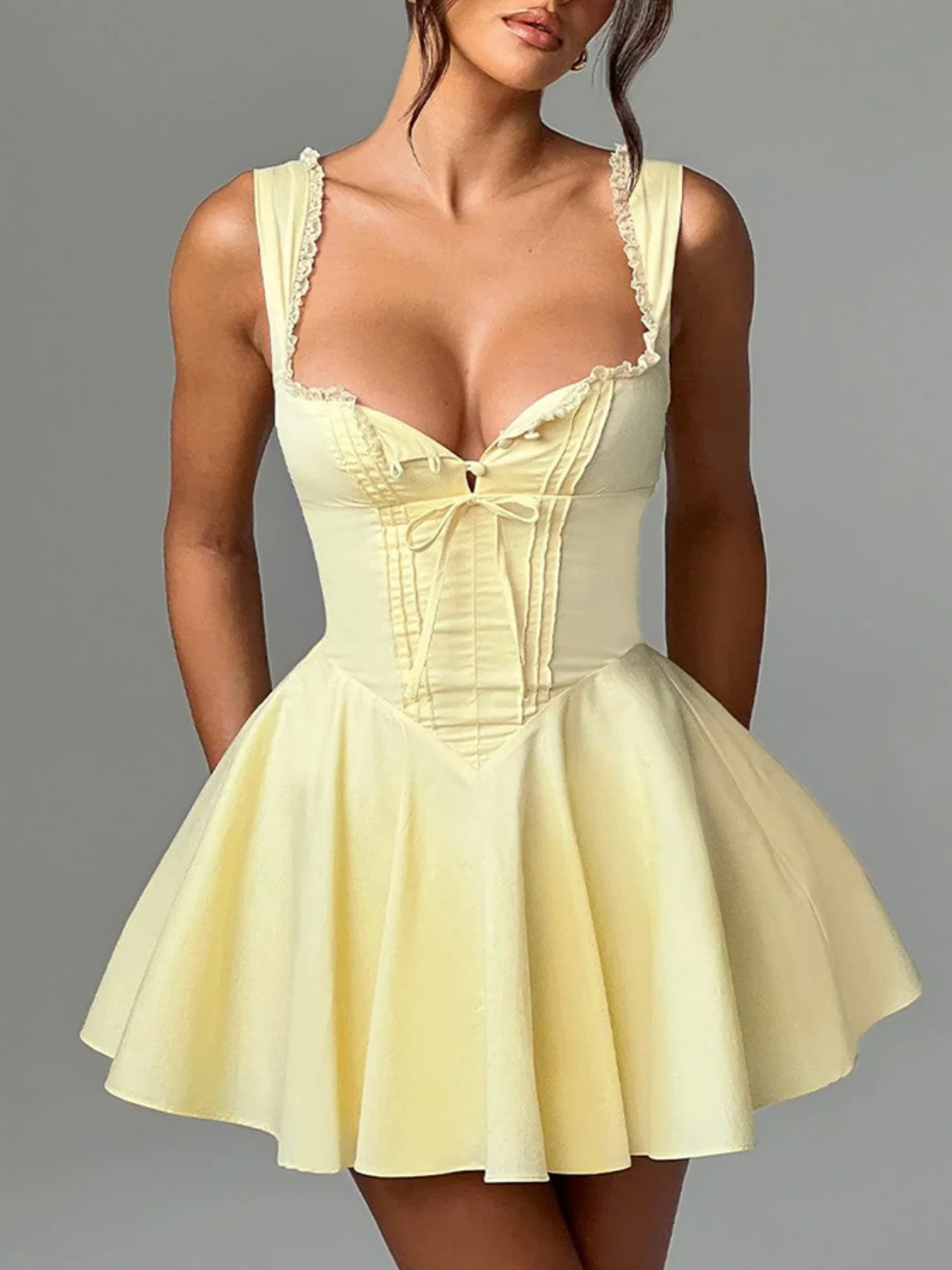 Lace Patchwork Strappy Slip Dress Waist-cinching And Backless Mini&Short Dresses
