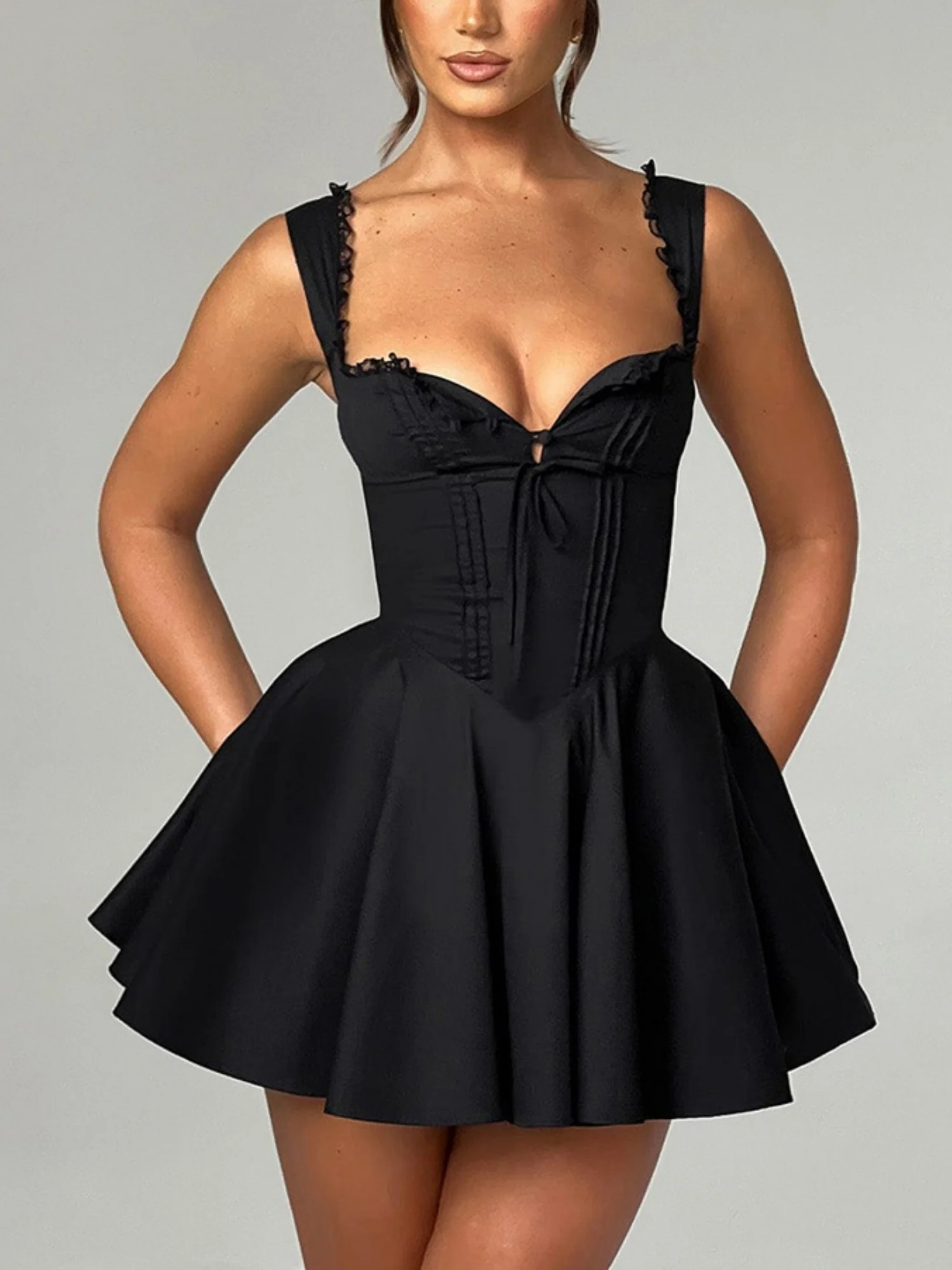 Lace Patchwork Strappy Slip Dress Waist-cinching And Backless Mini&Short Dresses - Image 7