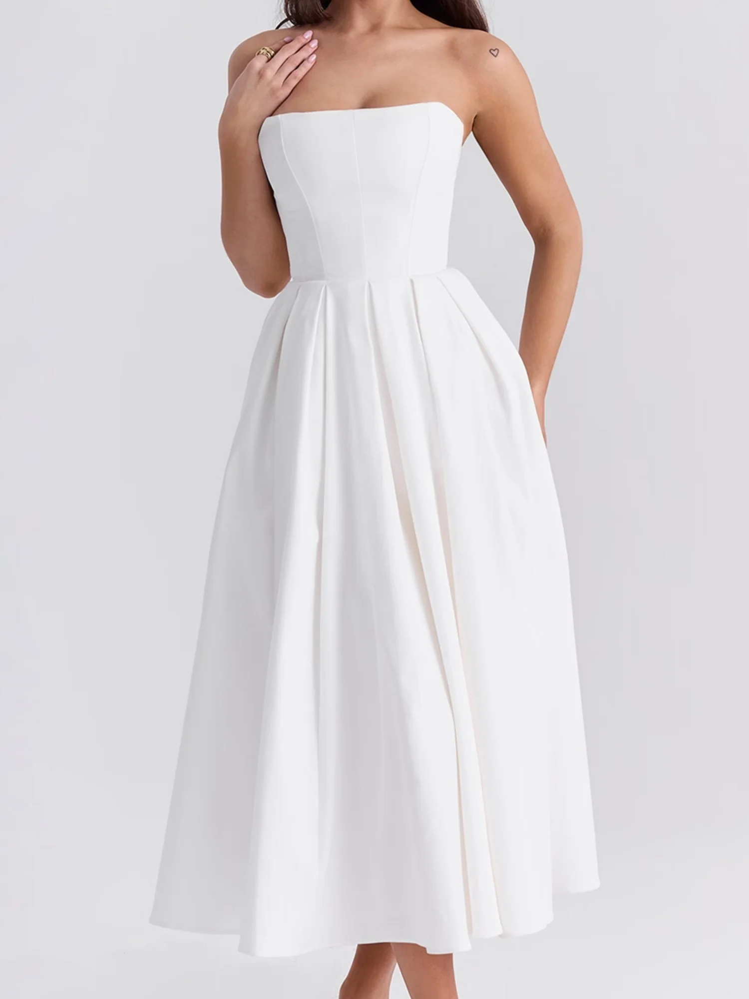 Fish Bones Ribu Strapless Backless Sweet Maxi Dresses - Image 3