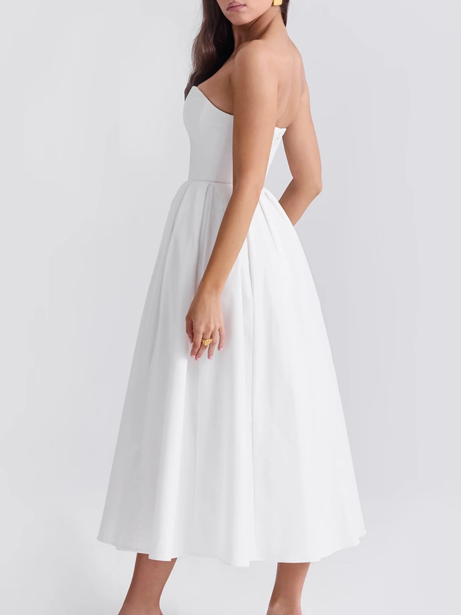 Fish Bones Ribu Strapless Backless Sweet Maxi Dresses - Image 4