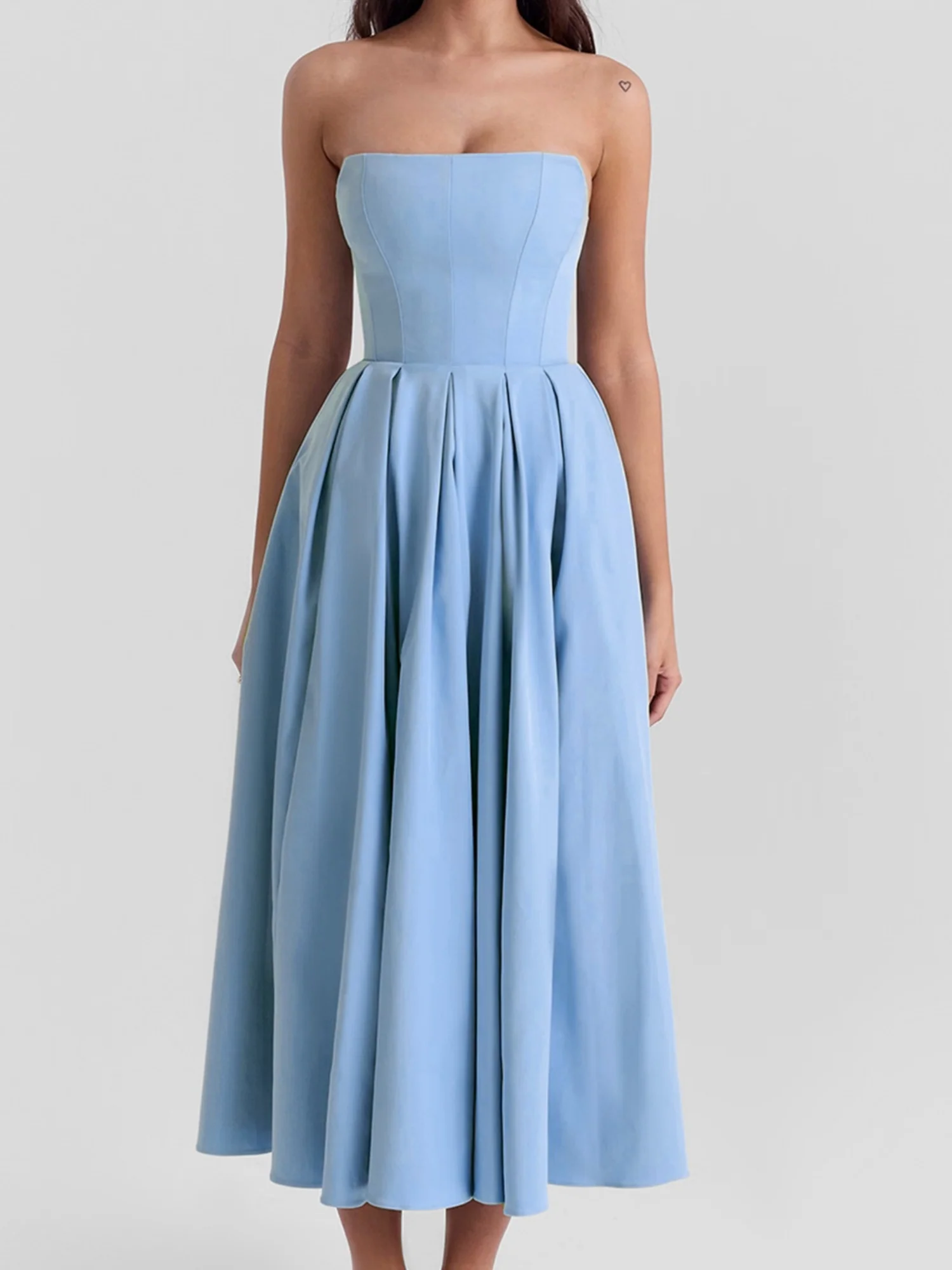 Fish Bones Ribu Strapless Backless Sweet Maxi Dresses - Image 7