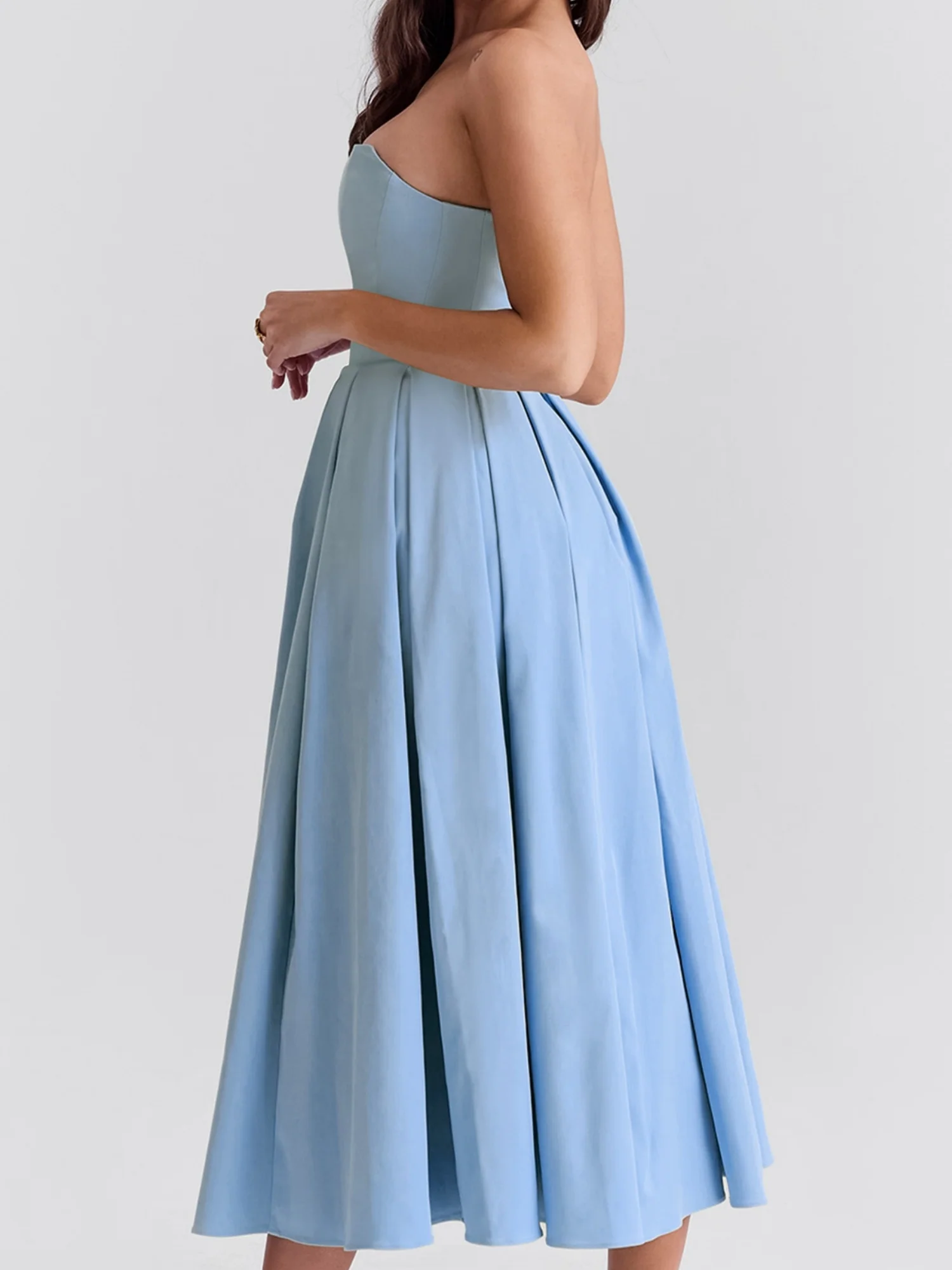 Fish Bones Ribu Strapless Backless Sweet Maxi Dresses - Image 9