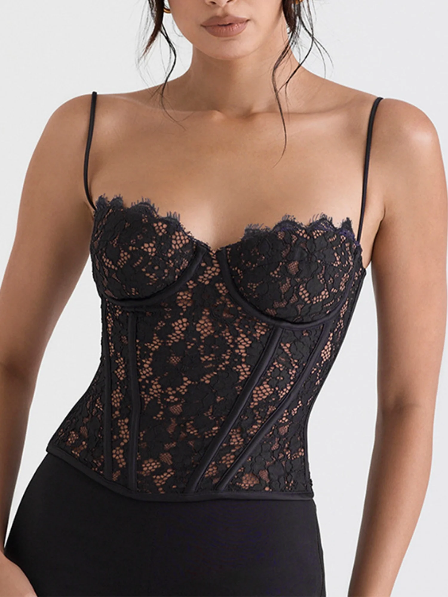 Lace See-through Fishbone Shaping Strapless Vest - Image 4