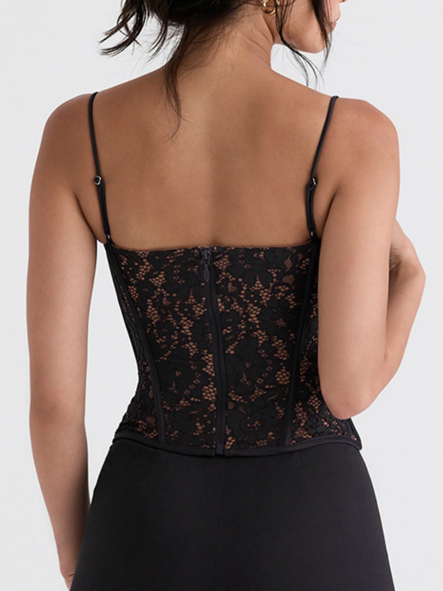 Lace See-through Fishbone Shaping Strapless Vest - Image 5