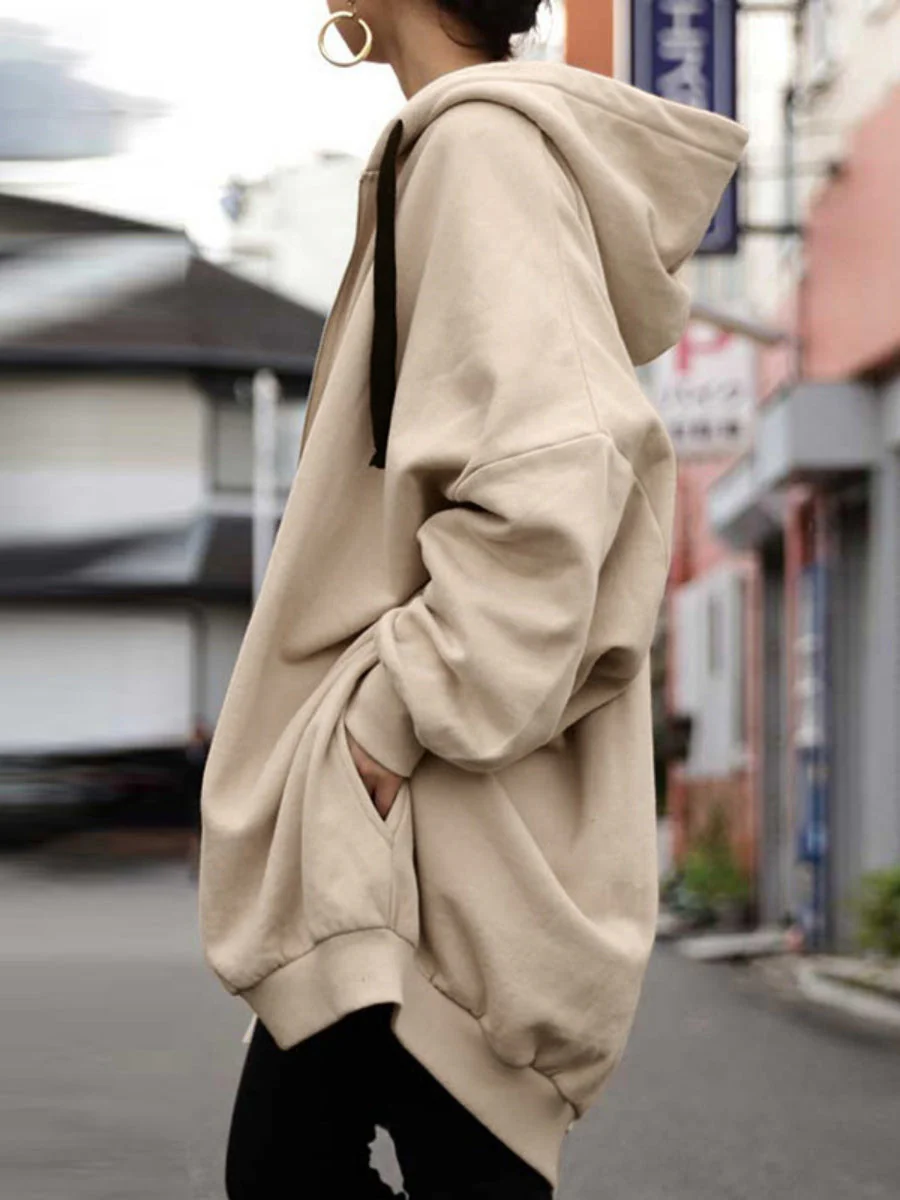 Zipper Long Fleece Lined Coat Hoodies - Image 2