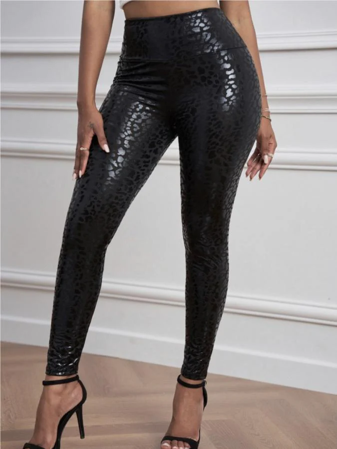 High Waist Stretch PU Leather Pants Tight Fit Perky Butt Pants