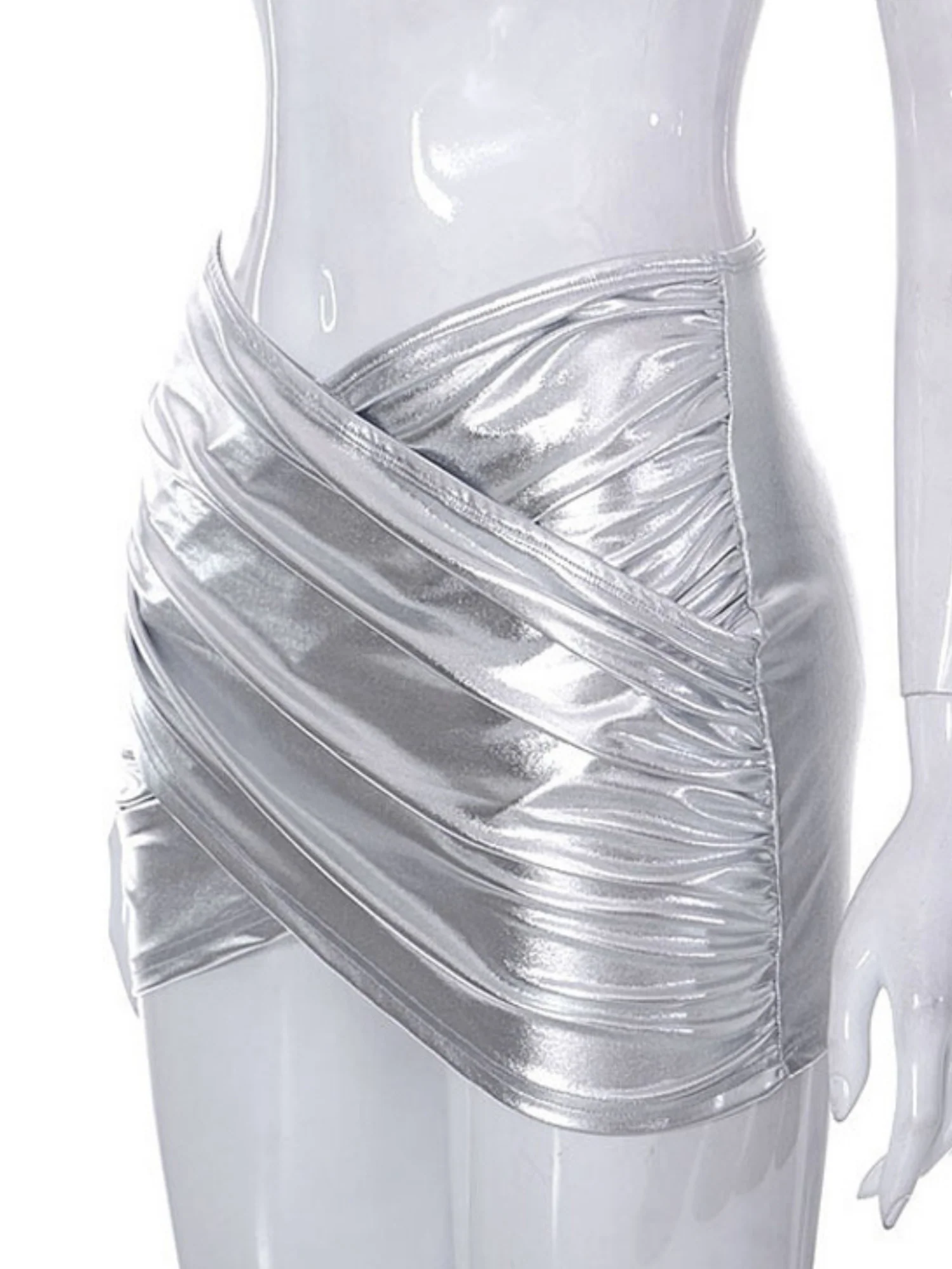 PVC Glossy Patent Leather Cross Pleats Sexy Short Skirt - Image 5