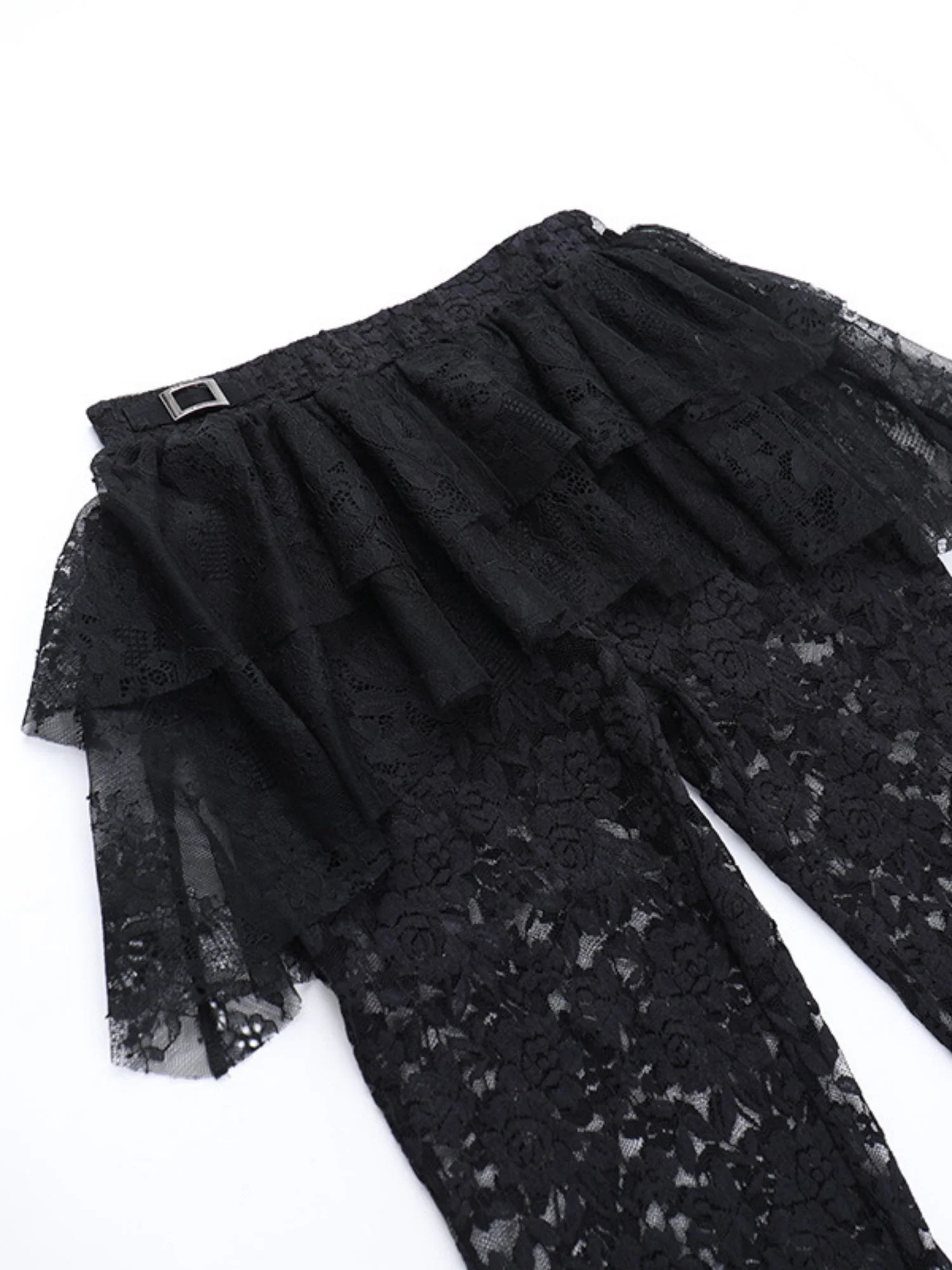 Y2K Lace Patchwork Hollowed-out Perspective High-waisted Flared Pants Slimming Pants - Image 4