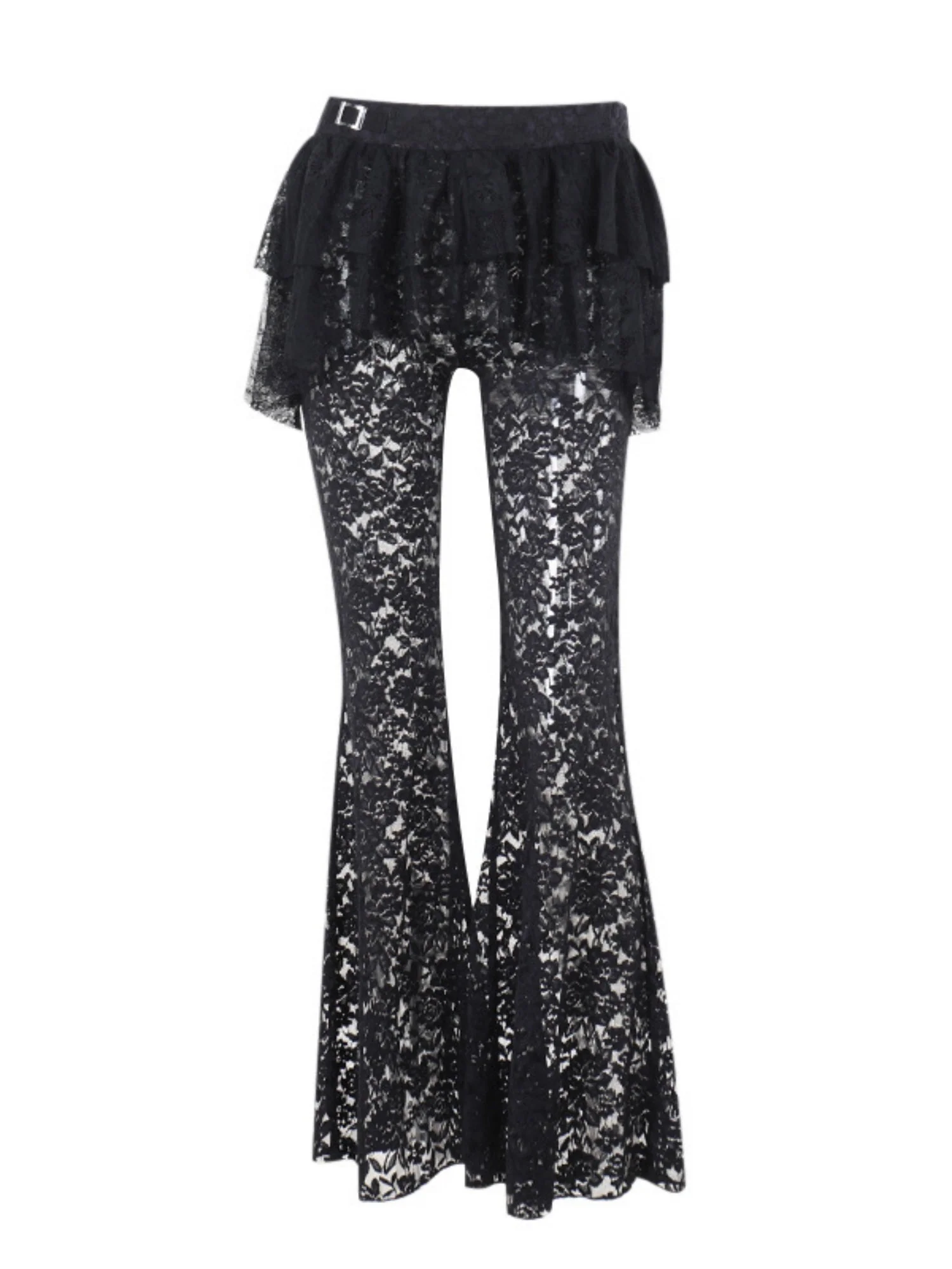 Y2K Lace Patchwork Hollowed-out Perspective High-waisted Flared Pants Slimming Pants - Image 6
