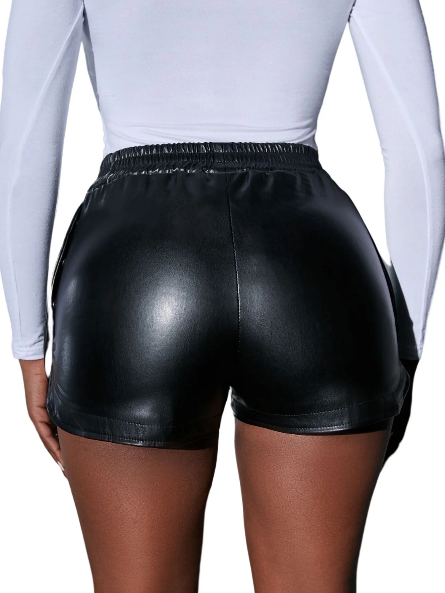 PU Leather Side Button Slit High-waisted Hip-hugging Sexy Shorts - Image 2
