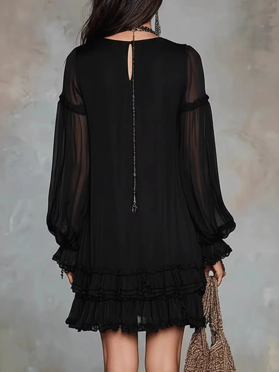 V-neck, Fitted Waist, Ruffled Trim Midi Dresses - Image 2