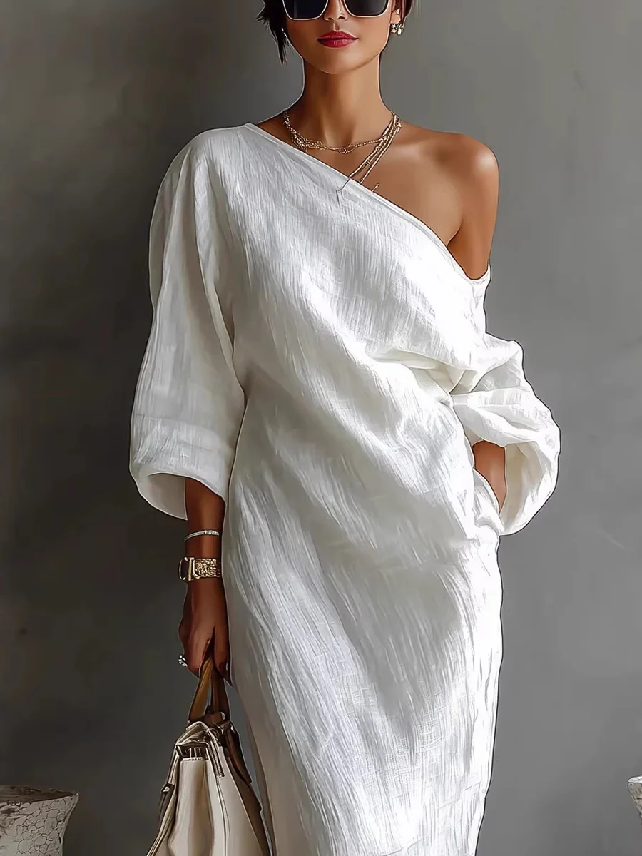 Asymmetrical Off-shoulder Long Dress - Image 2