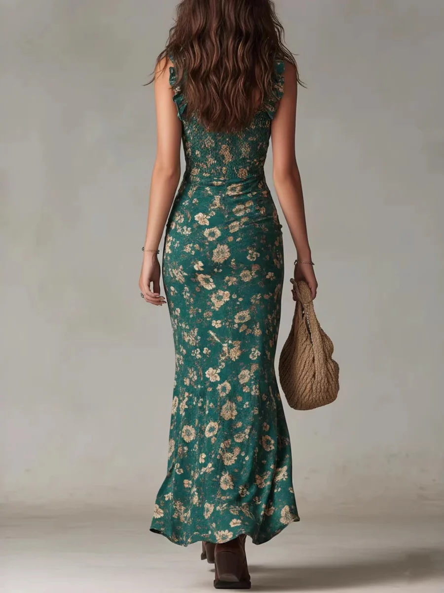 Bohemian Retro Ruffled Sleeveless Camisole With High Slit Maxi Dresses - Image 2