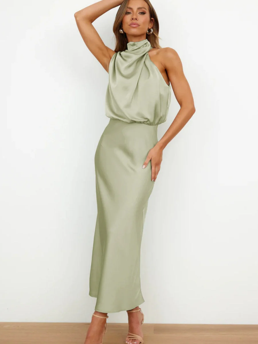 Satin Sleeveless Parties Bridesmaid Midi Dresses - Image 14