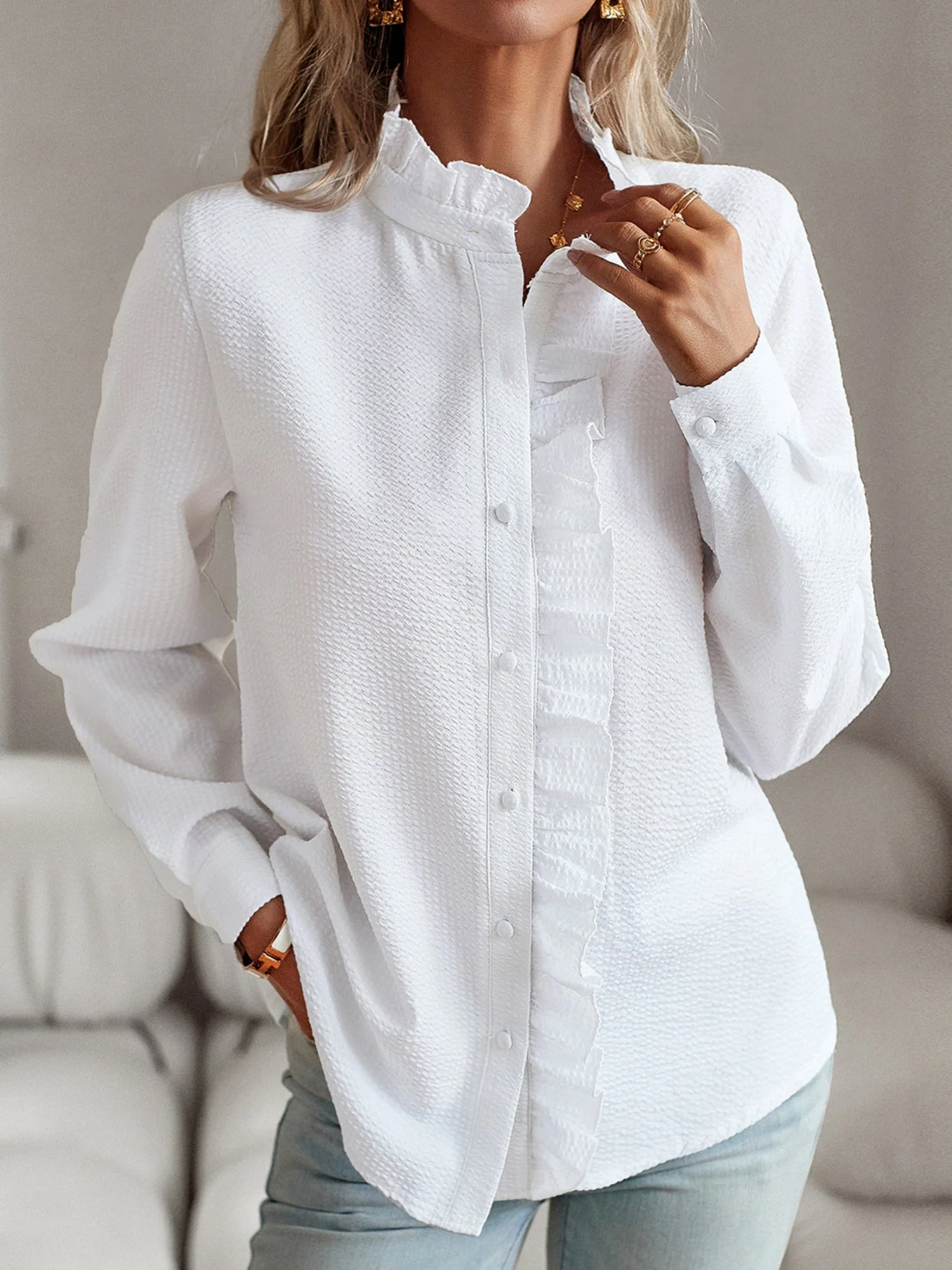 Stripes Crimp Trim Commuting Shirts - Image 6