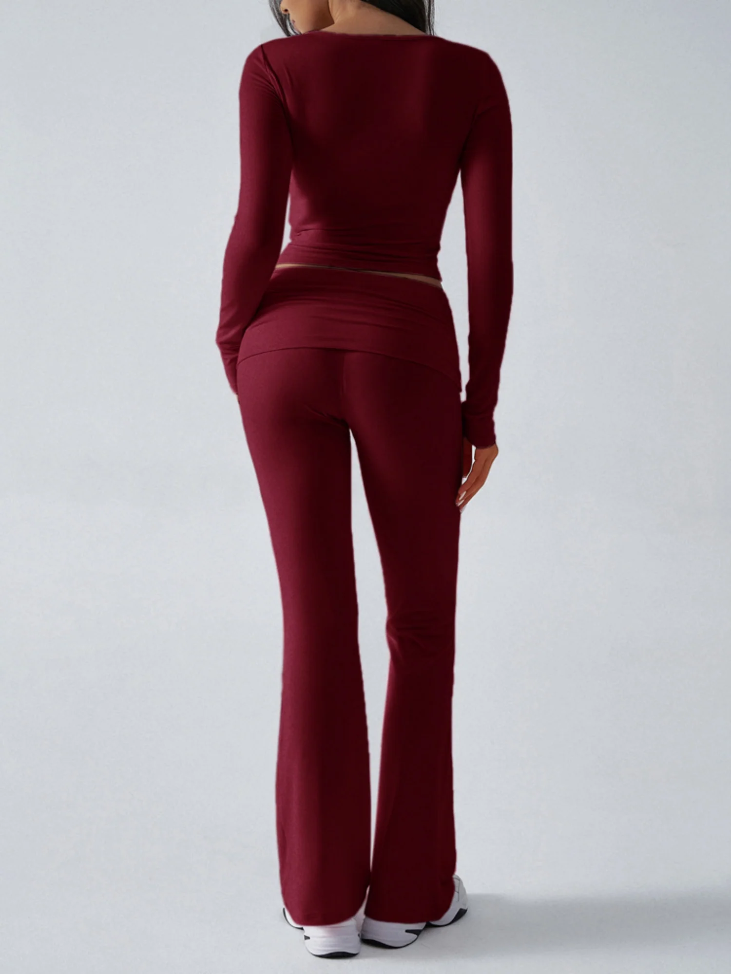 V-neck Pleats Long-sleeved Top And Trousers Sports And Leisure 2-piece Sets - Image 2
