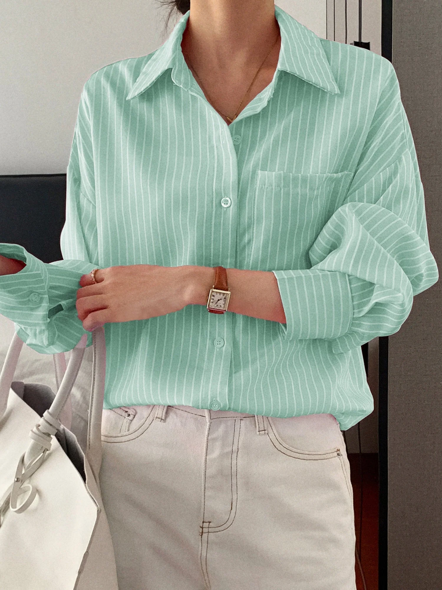 Stripes Buttons Long Sleeves Shirts - Image 2