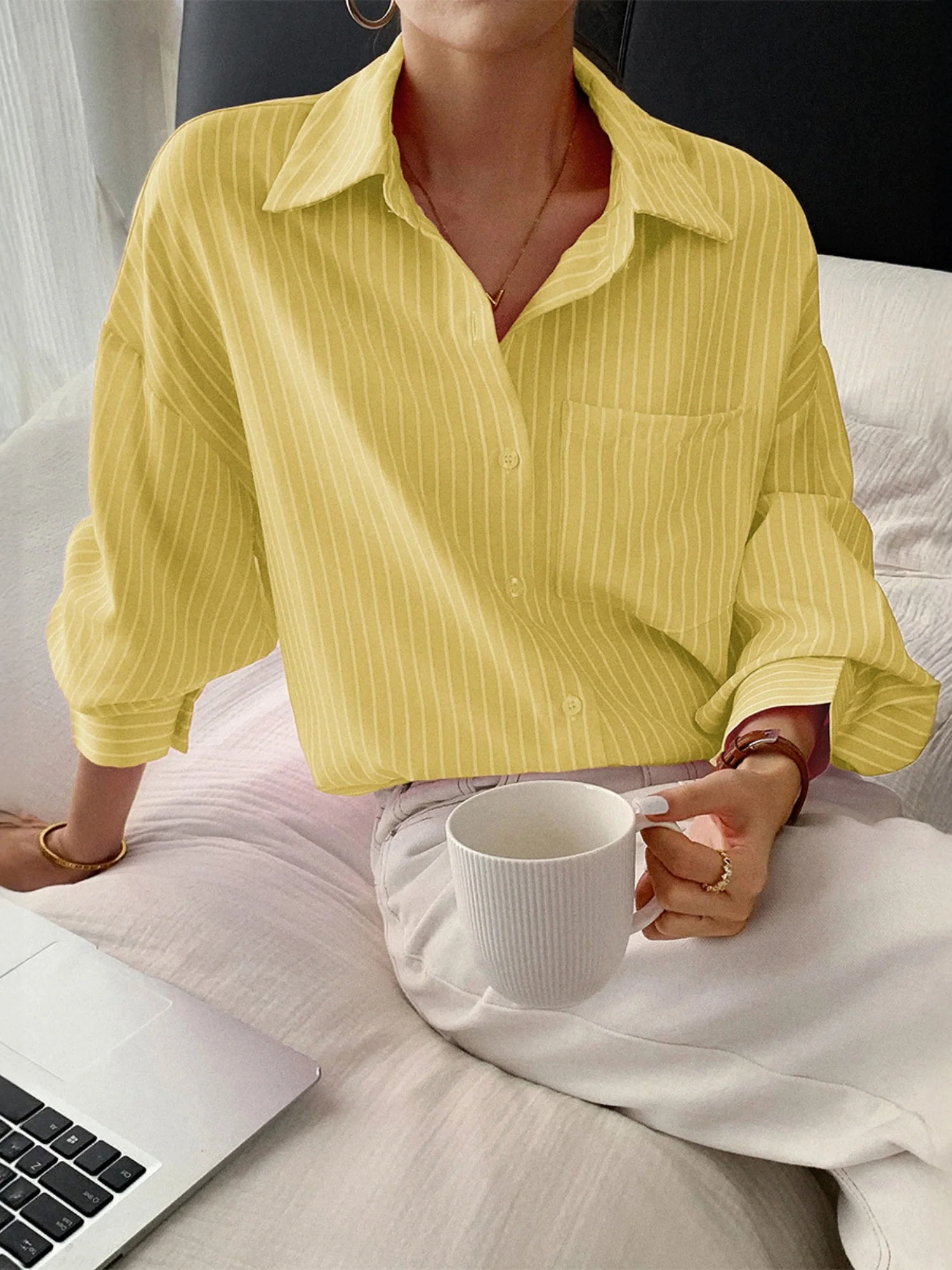 Stripes Buttons Long Sleeves Shirts - Image 7