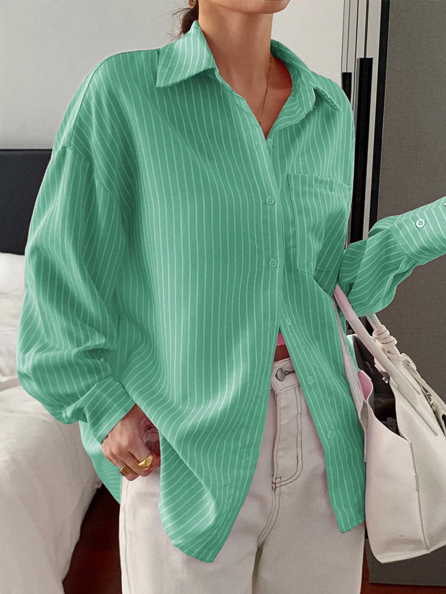 Stripes Buttons Long Sleeves Shirts - Image 9