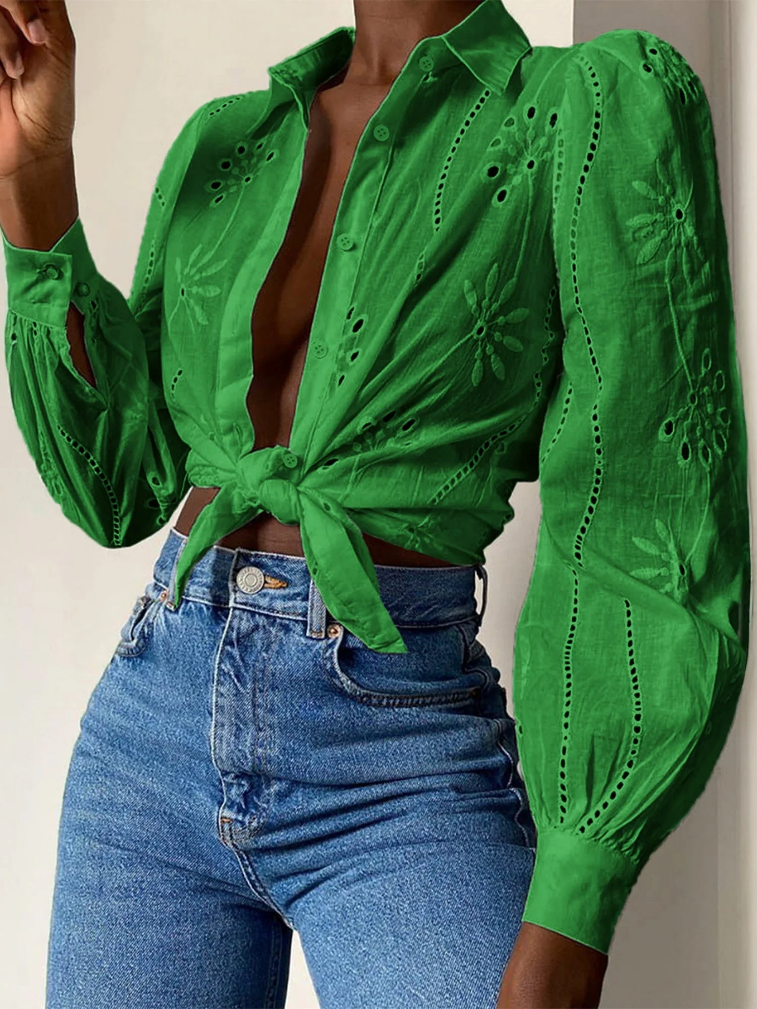 Openwork Flowers Long Sleeves Cardigan Shirts - Image 10