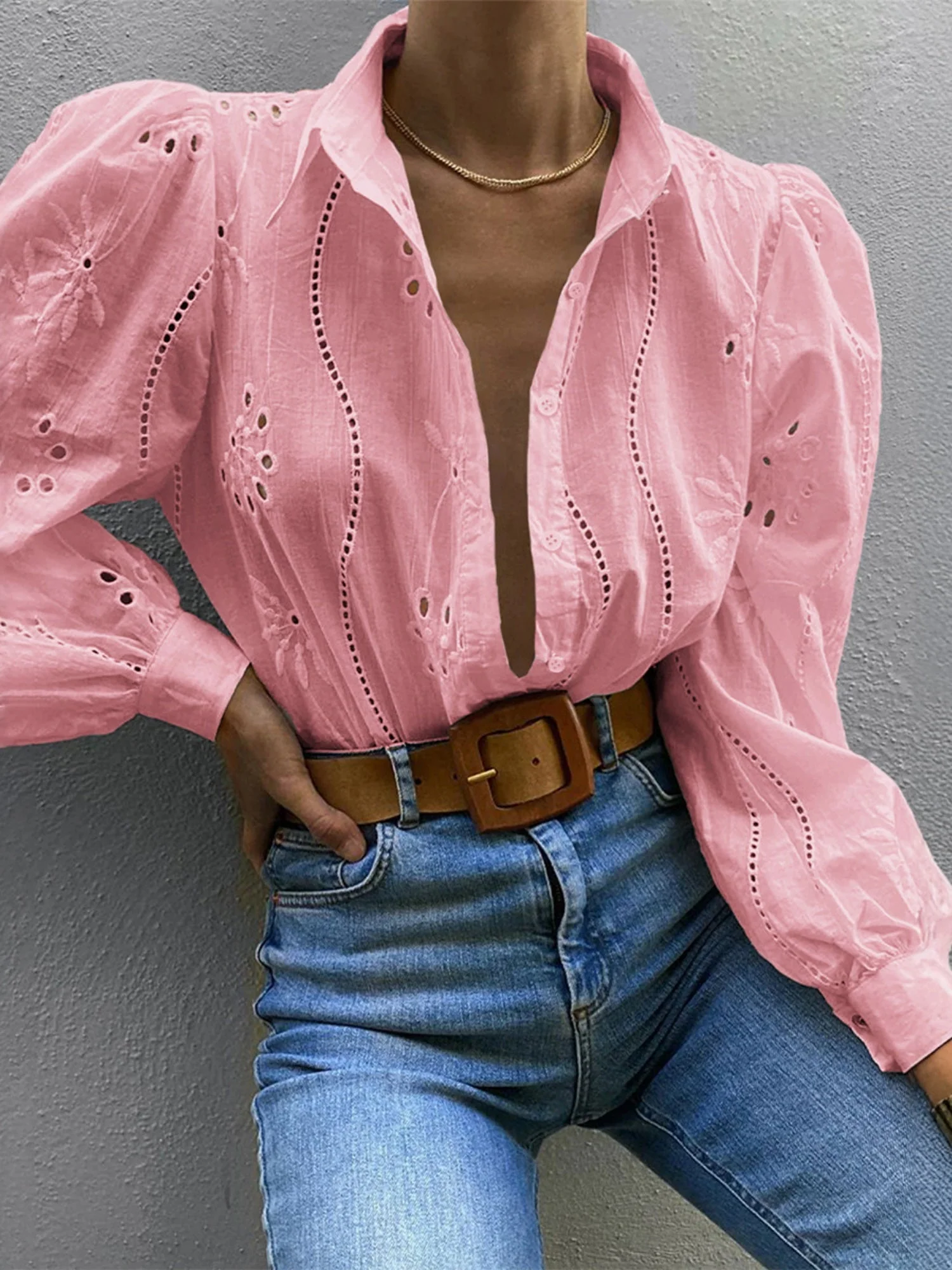 Openwork Flowers Long Sleeves Cardigan Shirts - Image 5