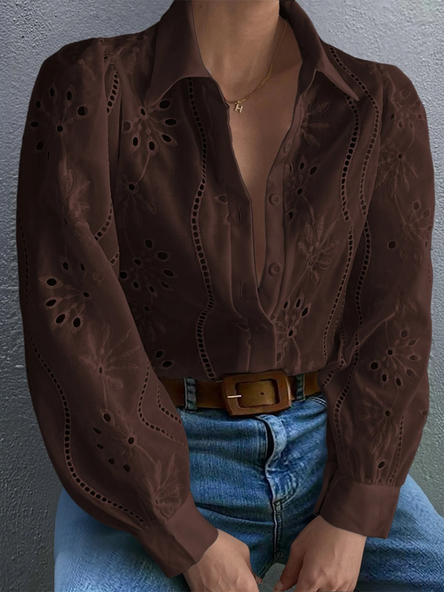 Openwork Flowers Long Sleeves Cardigan Shirts - Image 6