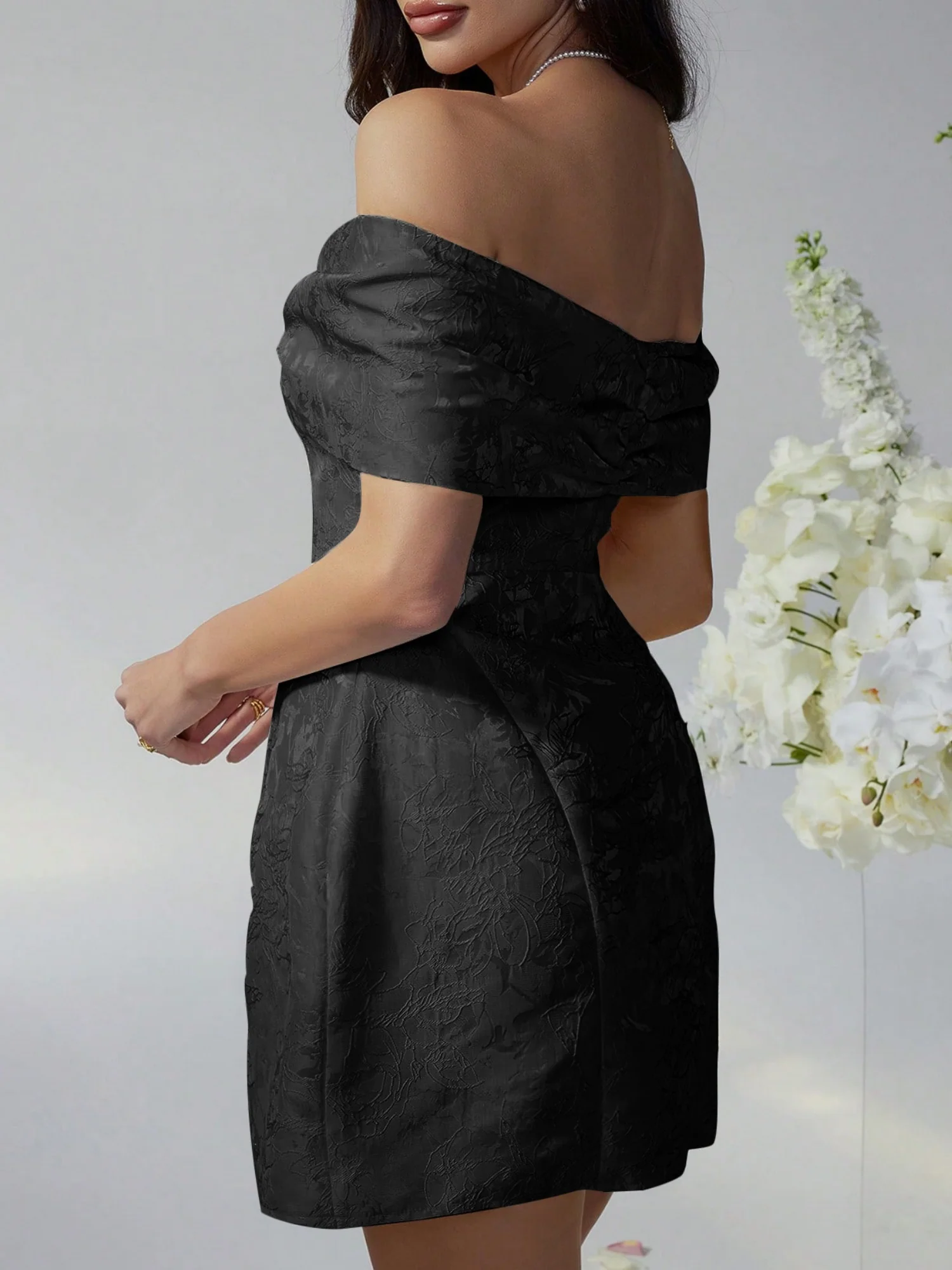 Bow Jacquard Off-shoulder Mini&Short Dresses - Image 5