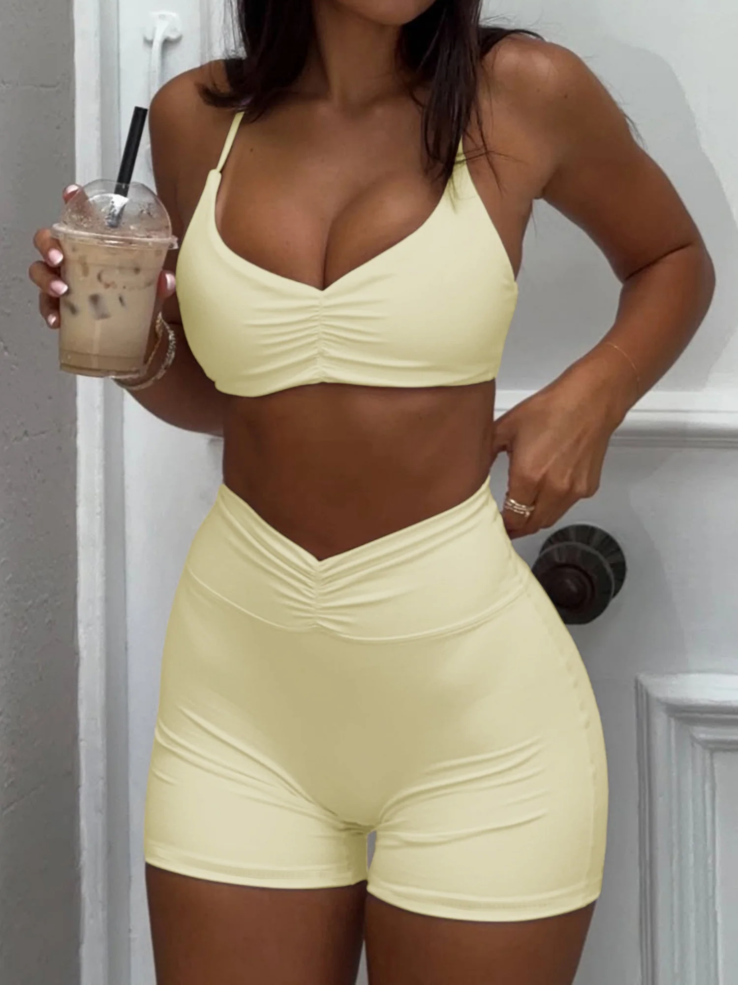 Halter Top Bodycon Shorts Exercise Yoga 2-piece Sets - Image 7