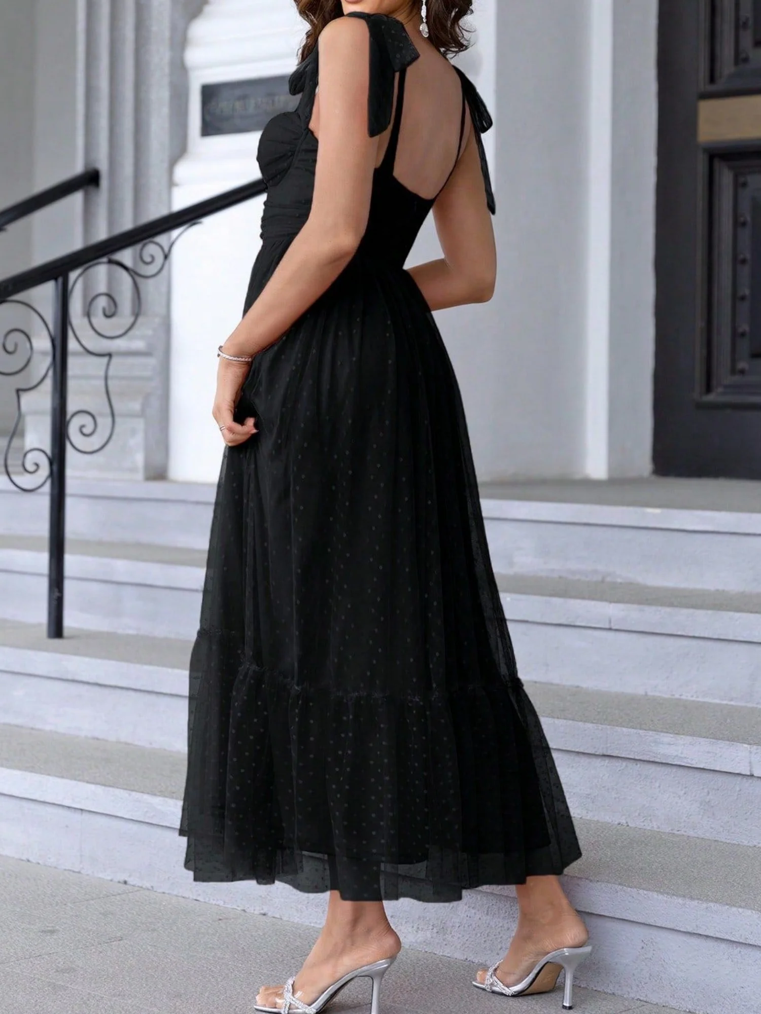 Polka Dots Strapless Shoulder Strap Mesh Splicing Sweet Maxi Dresses - Image 10