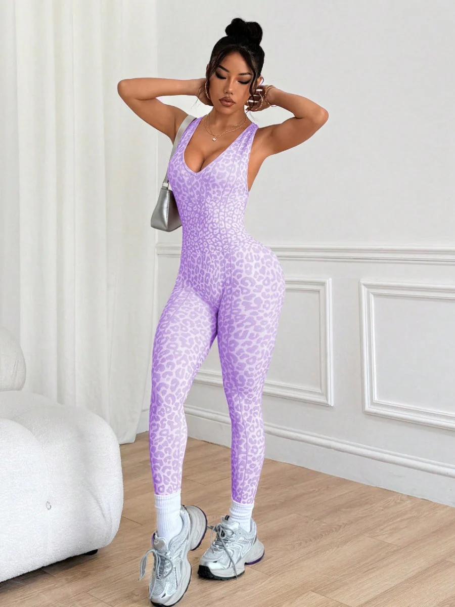 Leopard Print Cross Link Seamless Yoga Clothes Fitness Jumpsuits - Image 16