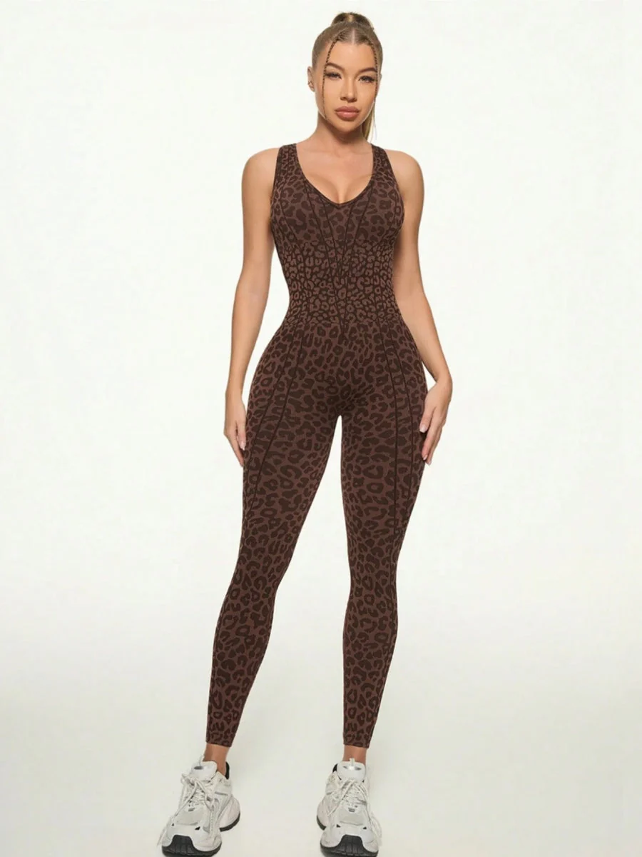 Leopard Print Cross Link Seamless Yoga Clothes Fitness Jumpsuits - Image 18