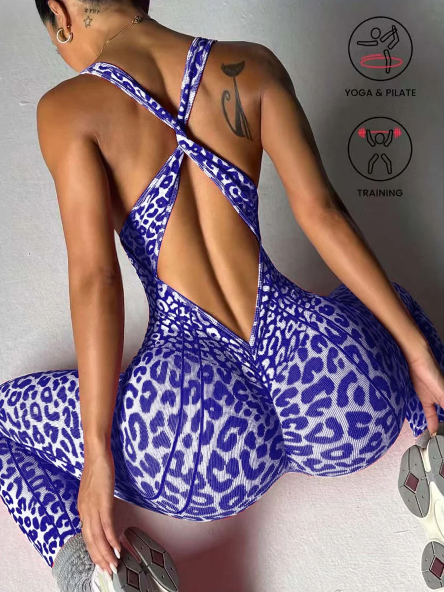 Leopard Print Cross Link Seamless Yoga Clothes Fitness Jumpsuits - Image 22