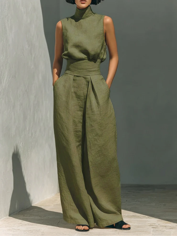 Cotton And Linen Sleeveless Trousers Casual Two-piece Set - Image 3