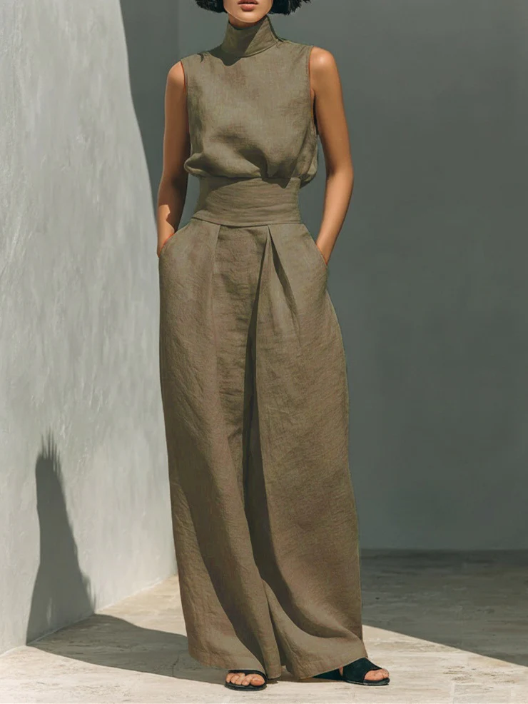 Cotton And Linen Sleeveless Trousers Casual Two-piece Set - Image 5