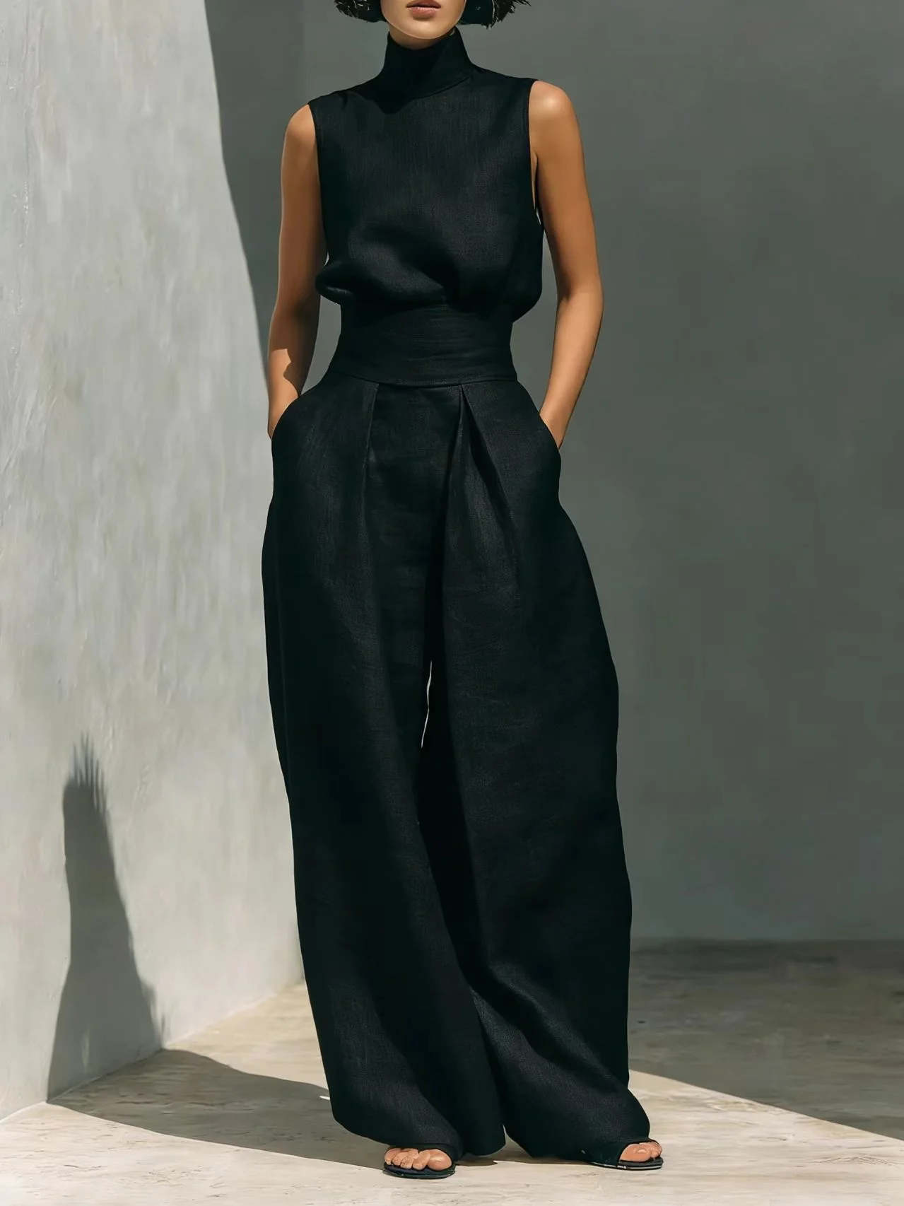 Cotton And Linen Sleeveless Trousers Casual Two-piece Set - Image 7