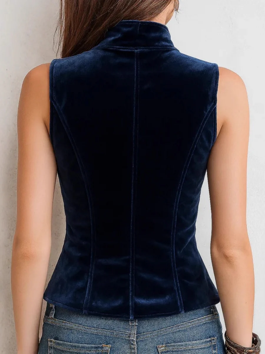 Double-breasted Slim-fit Velvet Vest - Image 2