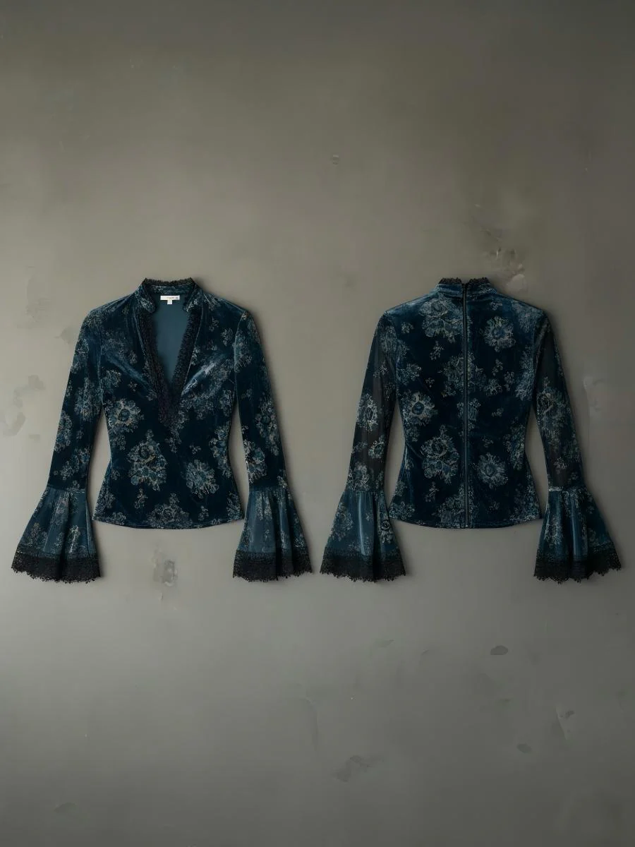 Bohemian Tie-dye Print Long-sleeved Velvet Shirt - Image 2