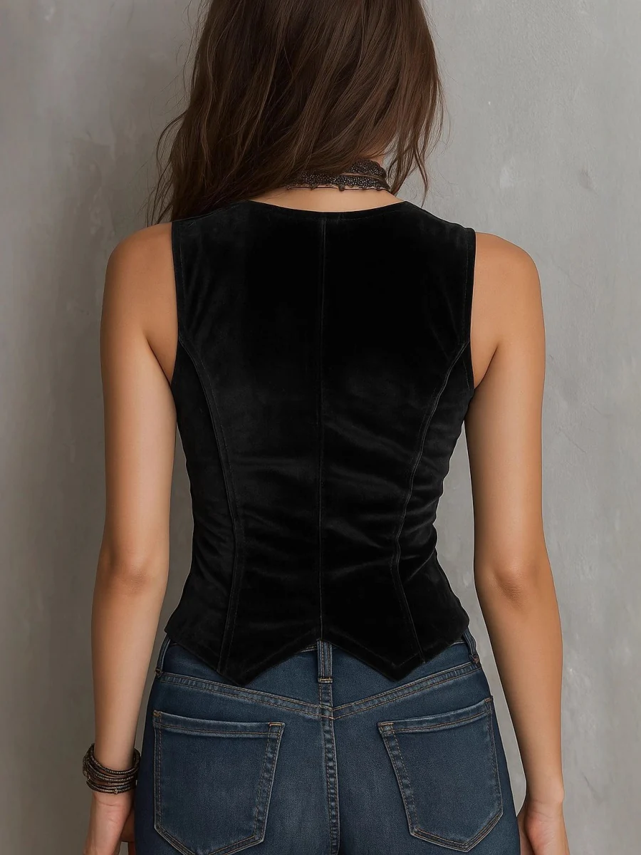 V-neck Slimming Velvet Vest - Image 2