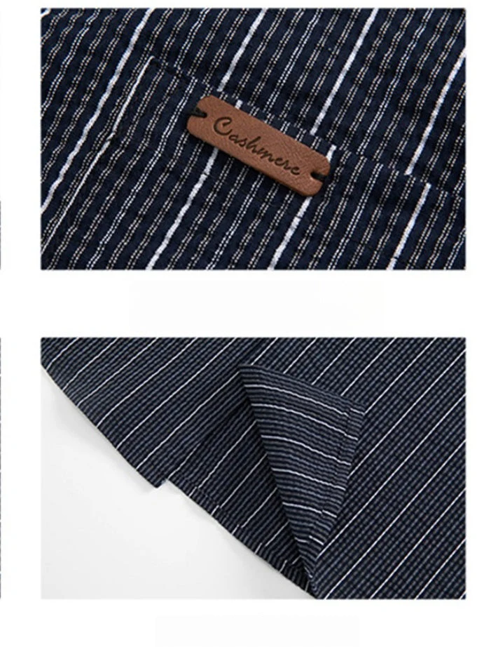 Texture Slight Wrinkles Color-blocked Stripes Loose-fit Shirts - Image 4