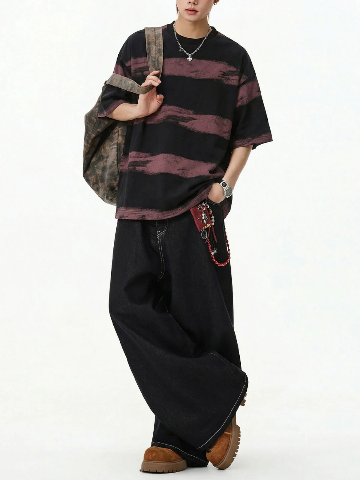 Imitation Tie-dye Stripes Pure Embroidery T-shirts - Image 2