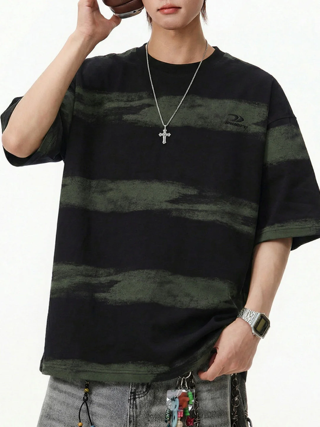 Imitation Tie-dye Stripes Pure Embroidery T-shirts - Image 4