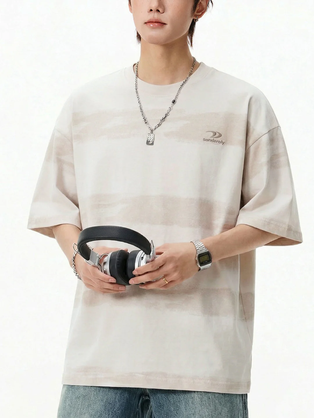 Imitation Tie-dye Stripes Pure Embroidery T-shirts - Image 7