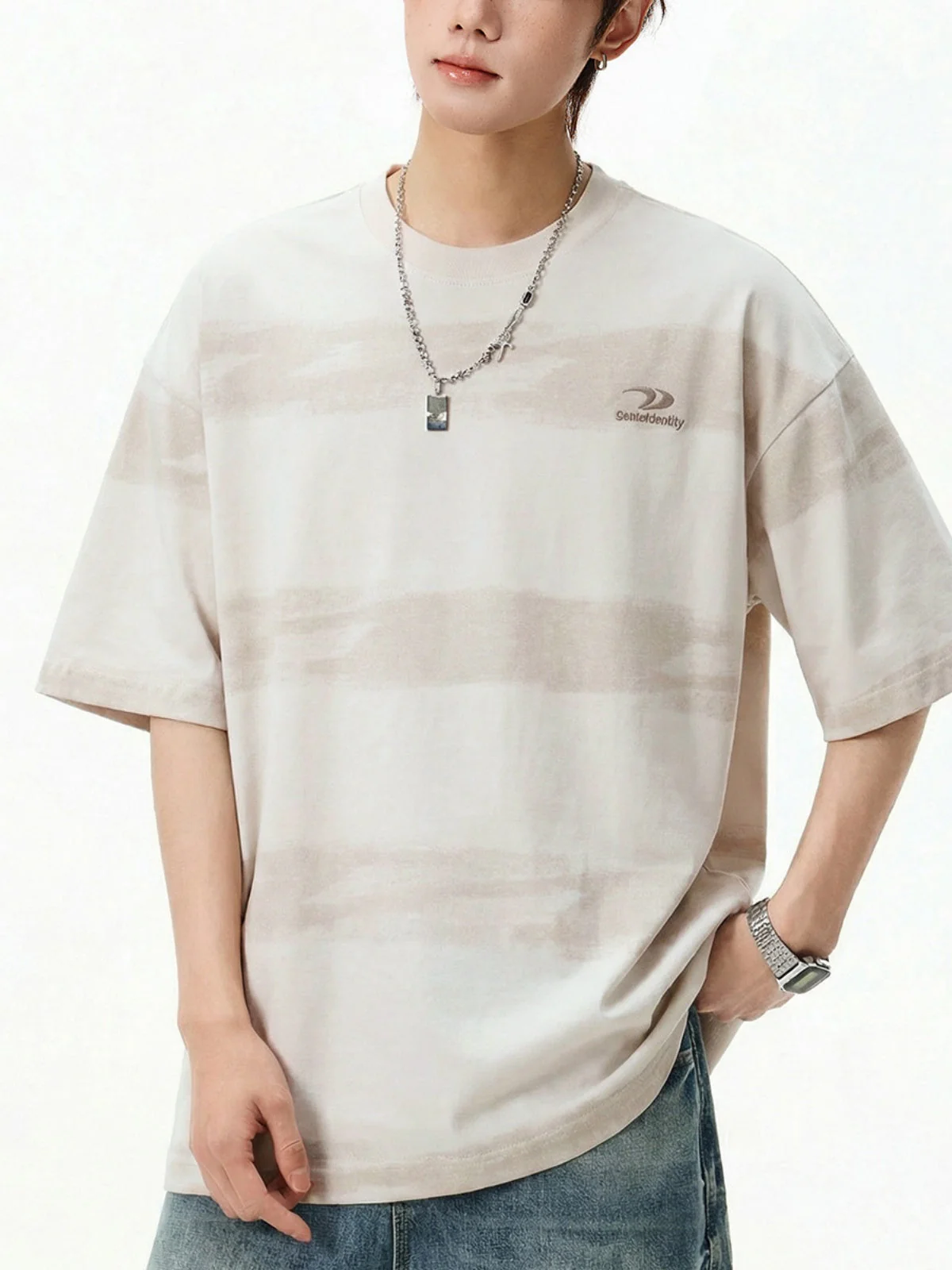 Imitation Tie-dye Stripes Pure Embroidery T-shirts - Image 8