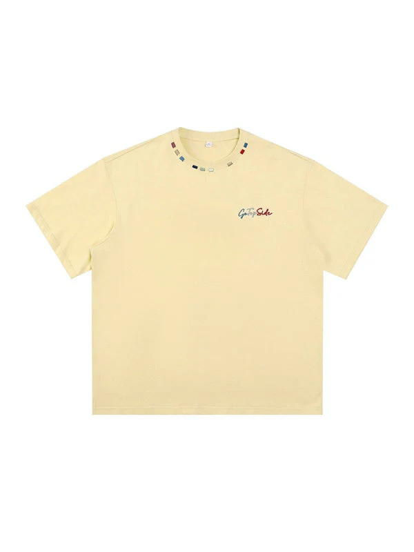 Color-blocked Colorful Embroidery Loose-fit T-shirts - Image 3