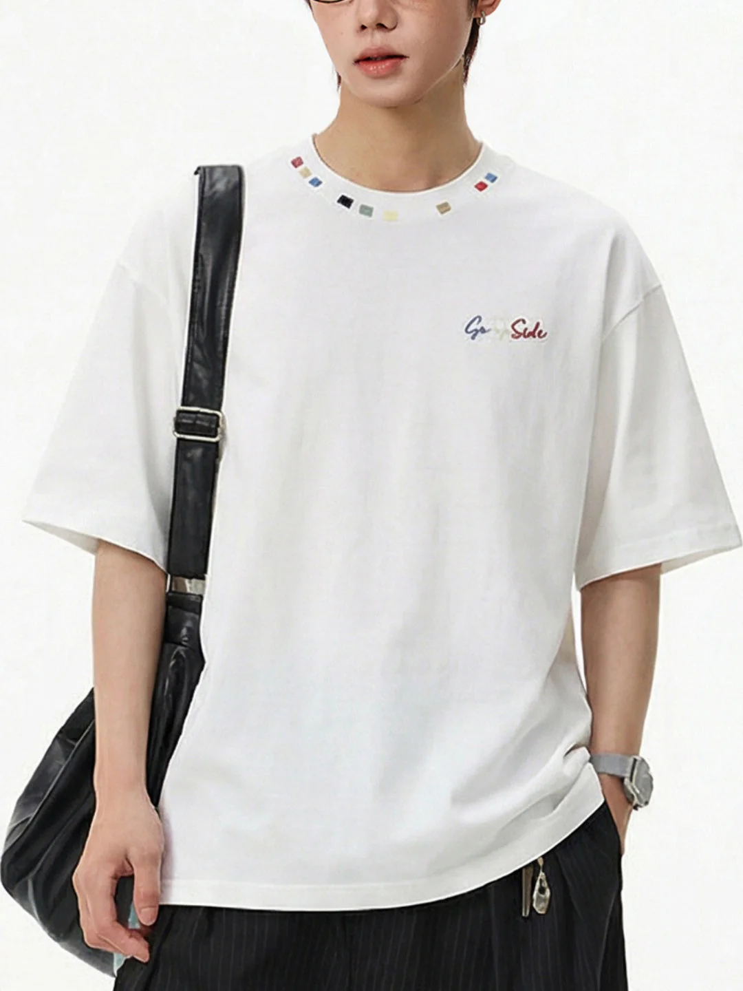 Color-blocked Colorful Embroidery Loose-fit T-shirts - Image 7