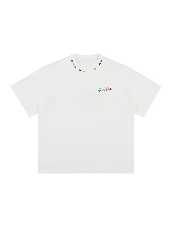 Color-blocked Colorful Embroidery Loose-fit T-shirts - Image 8