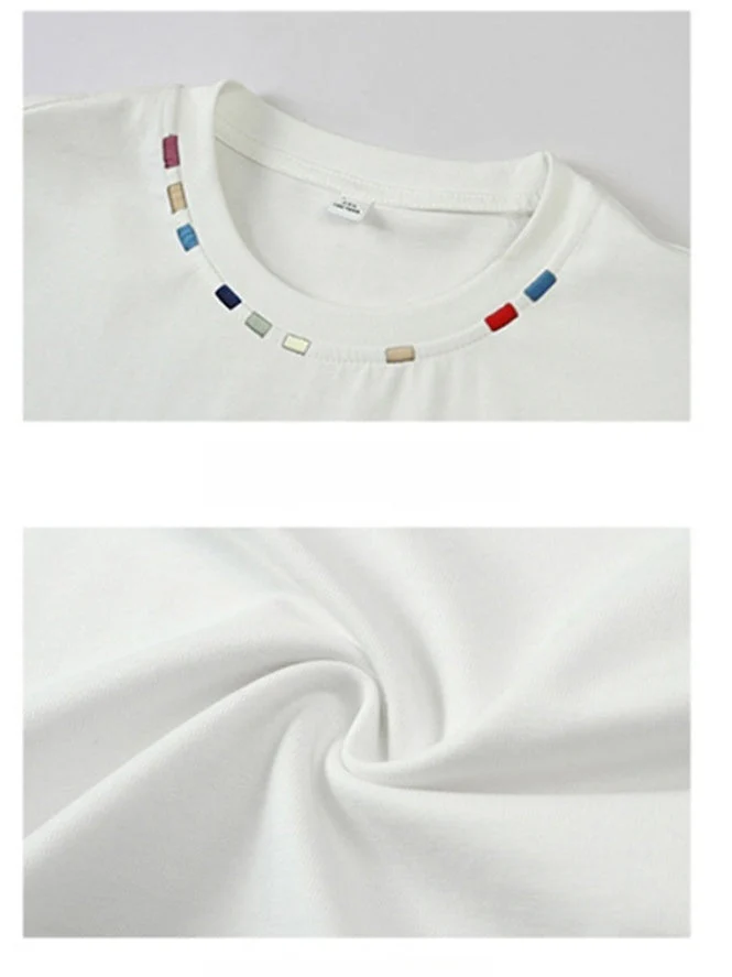 Color-blocked Colorful Embroidery Loose-fit T-shirts - Image 9