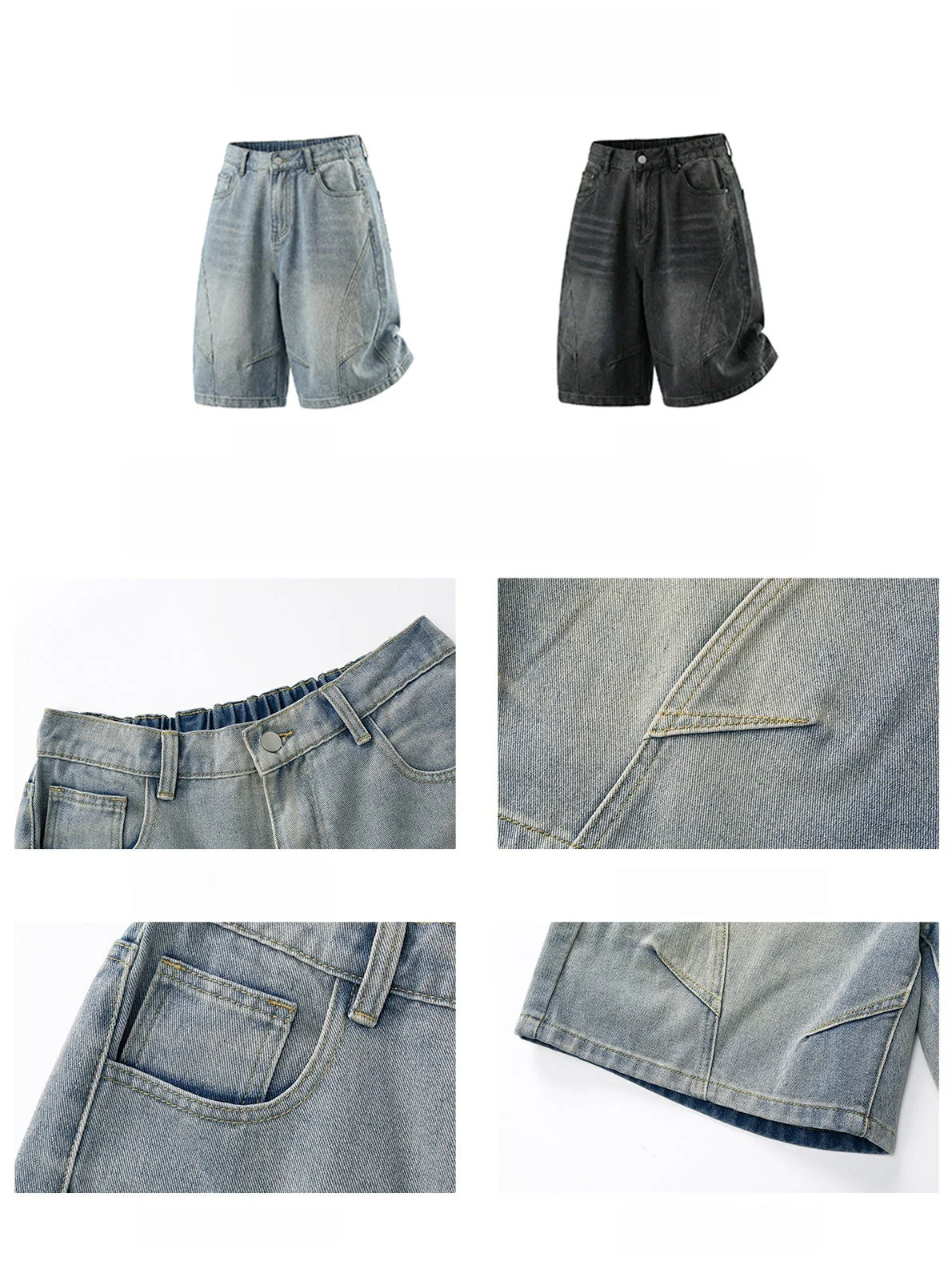 Washed Denim Five Points Shorts - Image 4