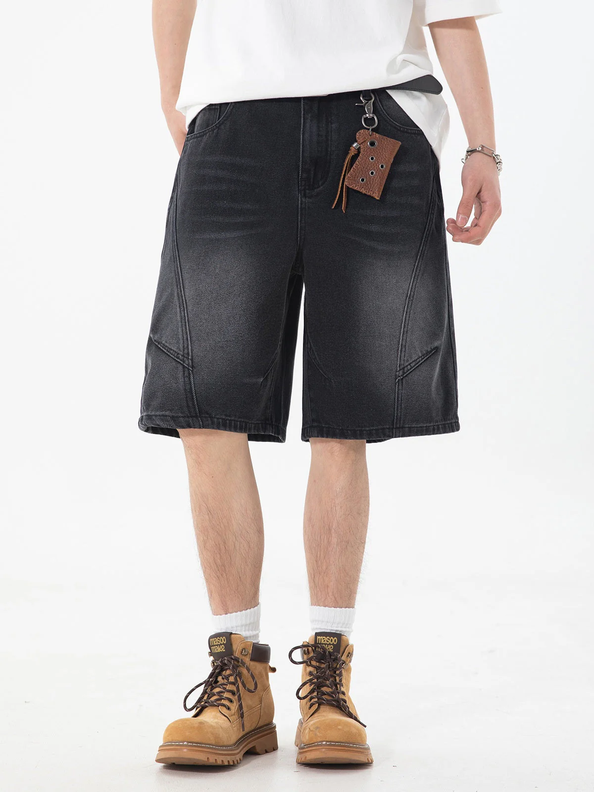 Washed Denim Five Points Shorts - Image 5