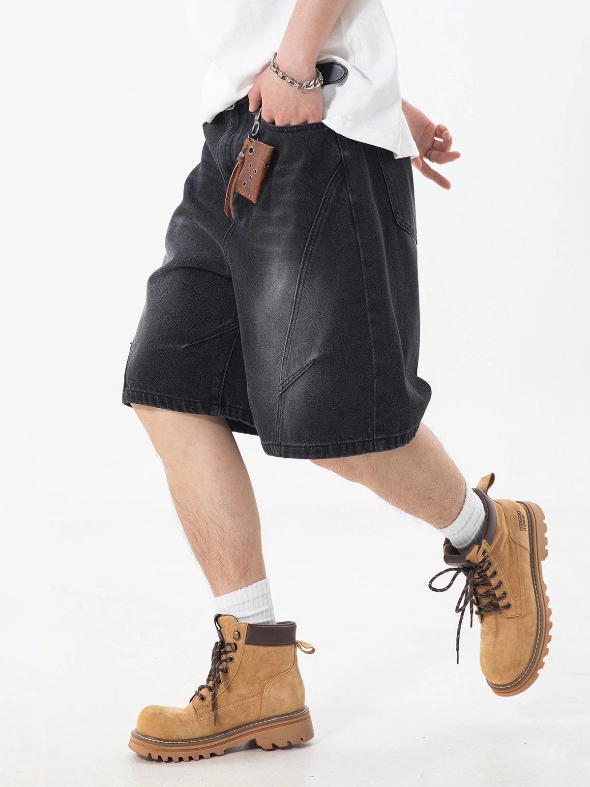 Washed Denim Five Points Shorts - Image 6